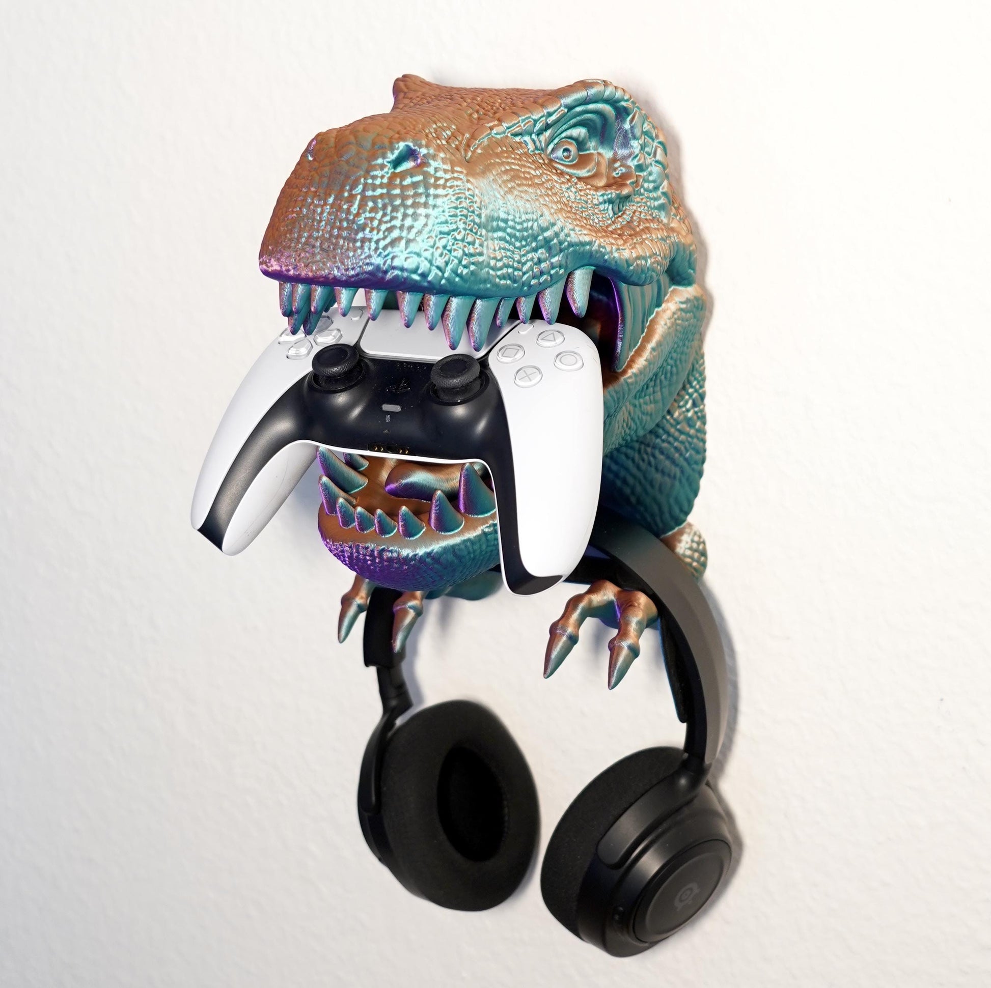 T-Rex Controller & Headset Halter | PlayStation / Xbox Zubehör | Kopfhörer Halter | Gaming Wandhalterung | Geschenkidee Gamer | Dinosaurier - the-distinct.shop