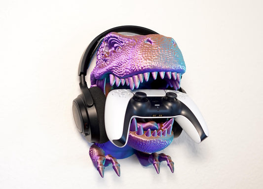 T-Rex Controller & Headset Halter | PlayStation / Xbox Zubehör | Kopfhörer Halter | Gaming Wandhalterung | Geschenkidee Gamer | Dinosaurier - the-distinct.shop