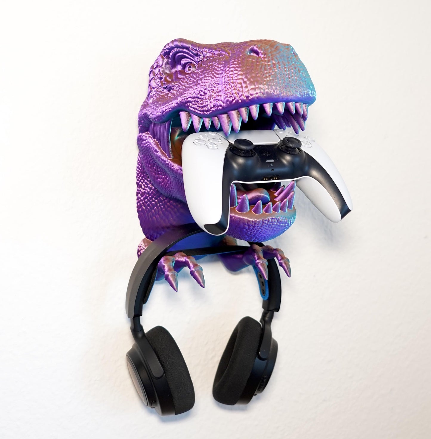 T-Rex Controller & Headset Halter | PlayStation / Xbox Zubehör | Kopfhörer Halter | Gaming Wandhalterung | Geschenkidee Gamer | Dinosaurier - the-distinct.shop