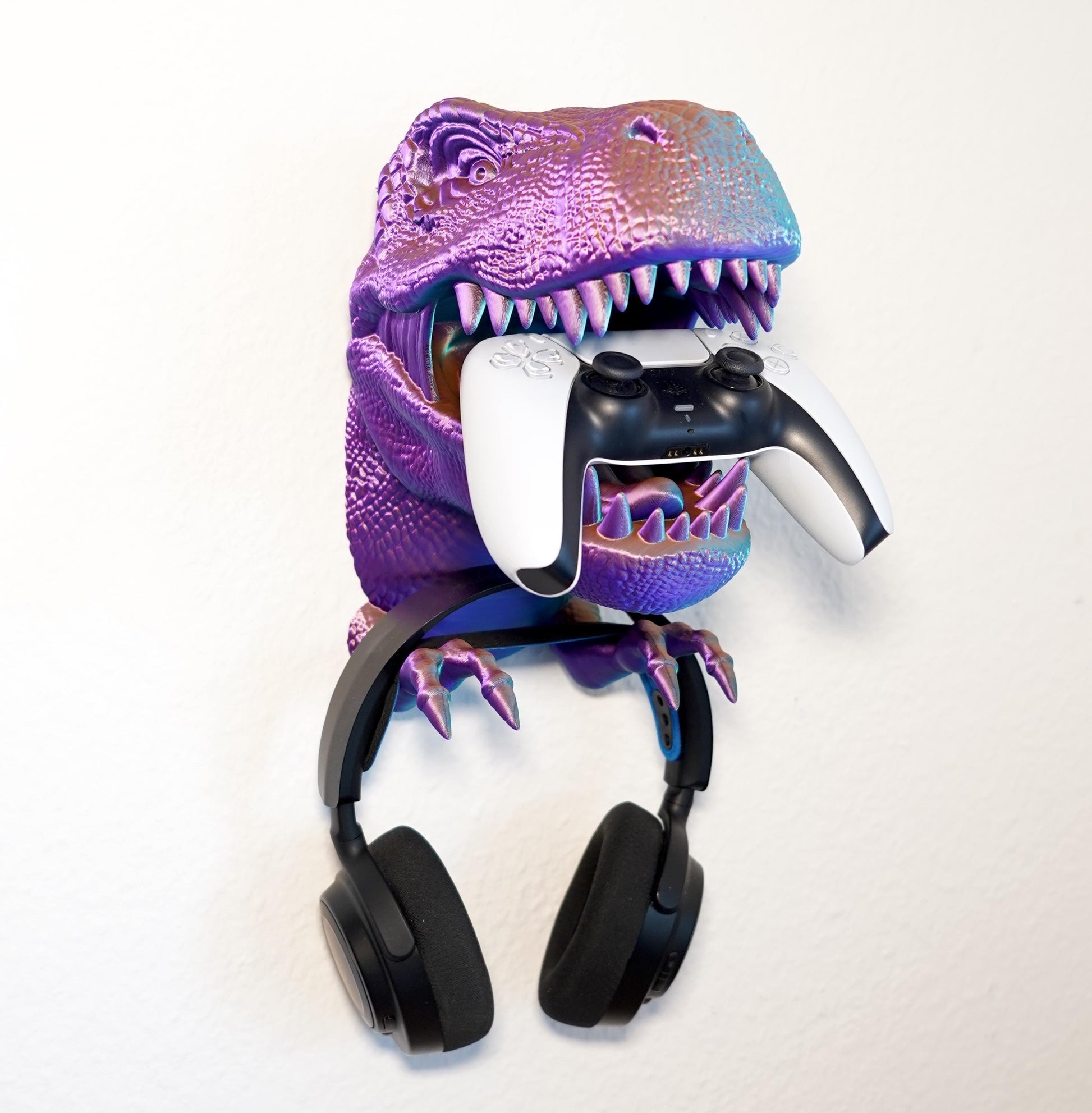 T-Rex Controller & Headset Halter | PlayStation / Xbox Zubehör | Kopfhörer Halter | Gaming Wandhalterung | Geschenkidee Gamer | Dinosaurier - the-distinct.shop